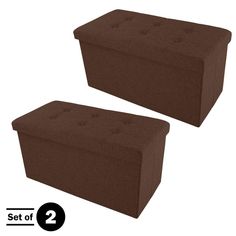 two brown ottomans with buttons on each side