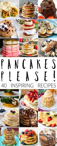 pancakes and other desserts are shown in this collage