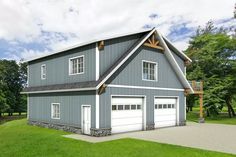 this is an artist's rendering of a two - story garage with lofts