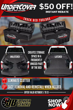 an advertisement for the new truck bed toolbox