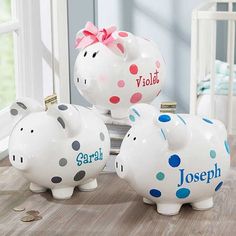 customized gifts 
polka-dotted piggy banks
personalised piggy banks
customized piggy banks 
personalized gifts 

personalised gifts for her
personalized gifts for baby

cute piggy bank
personalised piggy bank
personalised gift 
customized baby gift
baby piggy bank Piggy Bank Ideas, Baby Bank, Personalized Piggy Bank, Baby Birth Stats, Animal Blanket, Baby Shawer, Outdoor Baby, Cute Piggies