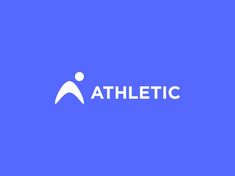 the athletic logo on a blue background with white letters and an image of a person