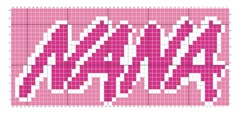 a cross stitch pattern in pink and white, with the word love spelled on it