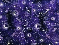 an image of the stars and moon pattern on a purple background that is very similar to those in outer space