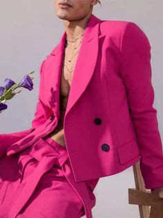 Pink Male Outfit, Pink Outfits Men, Pink Outfit Men, Blazer Design, Rock Outfit, Loose Long Sleeve, Pink Men, Popular Fashion, Long Sleeve Blazers