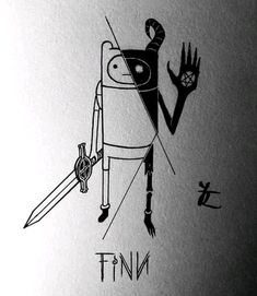 a drawing of a robot holding a knife