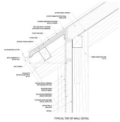 an architectural drawing shows the details of a wall and roof section, with text below it