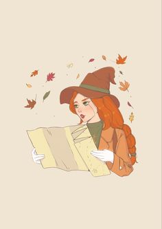 a woman in a witches hat reading a book