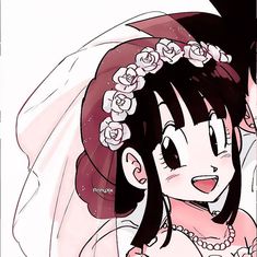 a drawing of a woman in a wedding dress with flowers on her head and veil