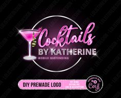 the logo for cocktails by katehinee is shown on a black background with pink lettering