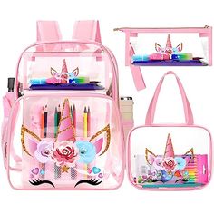 ✨ 3 Pieces Clear Backpack Stadium Approved Backpack for Girls Clear Stadium Backpack Set Clear Tote Backpack for Women, 16.9 x 12 x 6.5 Inch (Heart Style) — 🛍️ The Retail Market