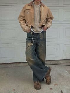 Men’s Fall Fashion Aesthetic, Brown Work Boots Outfit, Men’s Workwear Style, Western Style Fashion, Vintage Fall Outfits Men, Men’s Fall Fits, Mens Workwear Fashion, Farmer Outfits Men, Fall Male Outfits