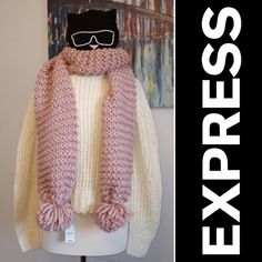 Top Rated Seller And Poshmark Ambassador Love This Scarf! Very Soft & Warm. Express Chunky Hand Knit Pom Pom Scarf Color: Pink Size: 9 X 80 Inches Total $44, Brand New With Tags 100% Acrylic, Soft Chunky Hand Knit Material The Beanie In The Cover Pic Is Karl Lagerfeld Night Cat Beanie, New With Tags, Available For Sale In My Closet Bundle 2+ Listings For A Special Offer. I Am Unable To Give Private Offers On Items $15 And Under. Pompom Scarf, Hand Knit Scarf, Knitting Materials, Knit Scarf, Pink Color, Scarf Wrap, Blush Pink, Hand Knitting, Pom Pom