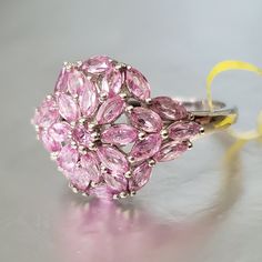 Nwt Pink Sapphire Ring Platinum Overlay Sterling Silver (1) Madagascar Pink Sapphire Round 2.75 Single Cut 0.10 Cts (28) Madagascar Pink Sapphire Marquise 4x2 Faceted 2.55 Cts Tgw 2.65 Cts Pink Jewellery, Sunburst Ring, Luxury Wedding Rings, Open Heart Ring, Hematite Ring, Dainty Wedding Ring, Bracelet Keychains