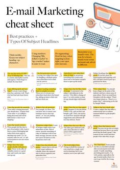 the email marketing check sheet is shown in yellow and orange, with instructions for how to use