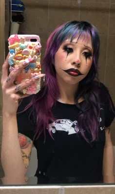 Clown Halloween Costumes Cute, Everyday Clown Makeup, Pirouette Clown, Casual Clown Makeup, Purple Clown Makeup, Goth Clown Outfit, Subtle Clown Makeup, Alternative Halloween Costumes, Girl Clown Makeup