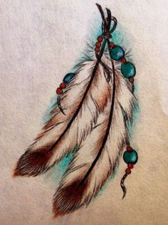 a drawing of a feather with beads on it