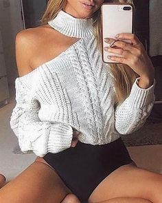 Women Fashion Casual, Women Sweaters Winter, Blazer Set, Stylish Sweaters, Bare Shoulders, Fashion Materials, Loose Sweater, Chic Me