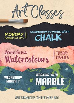 an art class poster with chalk and paint