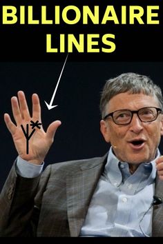 bill gates is holding up his hand with the words billionaire lines above him and an image of a palm tree