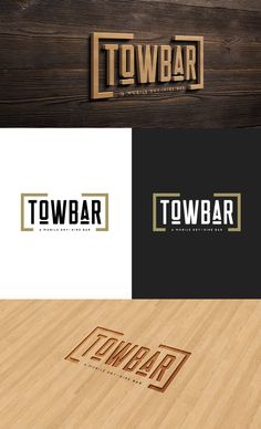 the logo for towbar, a bar that is located on top of a wooden table