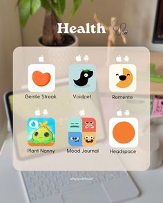 an image of the health app on a computer screen, with icons in different colors