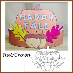 a paper hat with the words happy fall on it and an image of a pumpkin