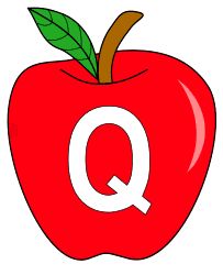 an apple with the letter q on it