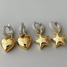 -----2023 New Gold Silver Color Heart Star Drop Earrings Fashion Metal Cz Hoop Earring Wedding For Women Jewelry Gift 1.Name Earrings 2.Earrings Size / 3.Condition:1mm=0.0393inch or 1inch=25.4mm 4.Material Metal Copper ,Crystal Zircon 5.ColorAs shown in figure（Gold Color） 7.Unit Quantity5pair/LOT  8. Product Condition>> :New If you any questions regarding our products, bulk discount, and issue please send us a message Our Storefront Page is https://www.etsy.com/shop/PudingJewelry?ref=seller Than Etsy Jewelry Earrings, Star Drop Earrings, Copper Crystal, Earring Wedding, Color Heart, 2 Earrings, Chunky Jewelry, Small Charms