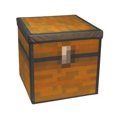 an orange and black box with some sort of face on the front, it's made out of wood