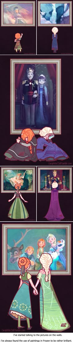 the storyboard shows different scenes from disney's animated film, frozen princesses