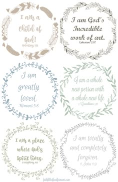 four different bible verses with the words, i am god's favorite work of art