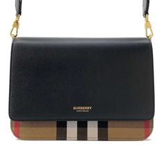 Burberry Check Shoulder Bag Black W24cm X H18cm X D8.5cm Flap Shoulder Bag, Shoulder Bag Black, Prada Crossbody Bag, Burberry Bag, Leather Shoulder Bag, Designer Shoes, Luxury Bags, Leather Bag, Black Color