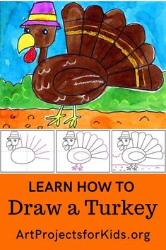 how to draw a cartoon turkey for kids