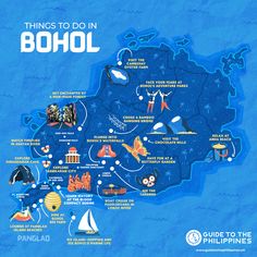 an illustrated map of bohol, philippines with the main attractions and places to see