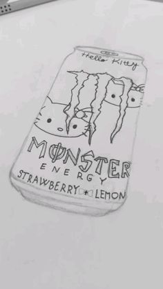 a drawing of a cell phone with monsters on it's back and the words monster energy