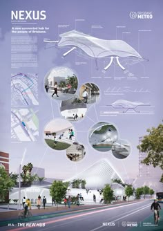 a poster with people walking and riding bikes