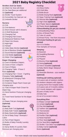 the baby checklist is shown in pink