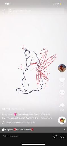 a drawing of winnie the pooh on a white paper with red string attached to it