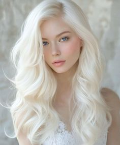 Pearl White Hair Colour, Silvery White Hair, Platinum Blonde Hair Pale Skin Blue Eyes, Snow Blonde Hair, Long Platinum Blonde Hair, Champagne Hair Color, Hair Color White, Hair Colors For Blue Eyes