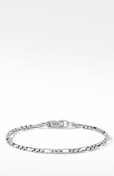 Sterling silver. Push clasp. Made in the USA. Style Name:David Yurman Open Station Box Chain Bracelet. Style Number: 5845805. Available in stores. Silver For Men, David Yurman Mens, Bracelet In Silver, Link Design, Bracelet Men, Bracelet Style, Silver Chain Bracelet, Mens Jewelry Bracelet, David Yurman