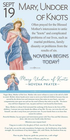 MARY UNDOER OF KNOTS | NOVENA | Begins on September 19 | Our Lady Undoer Of Knots Novena, Mary Undoer Of Knots Novena, Apparitions Of Mary, Mary Undoer Of Knots Prayer, Undoer Of Knots Novena, Novena Prayers Catholic, Mary Undoer Of Knots, Rosary Novena, Rosary Prayers Catholic