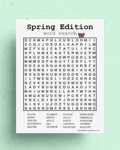 the word search for spring is shown on a piece of paper with words in it