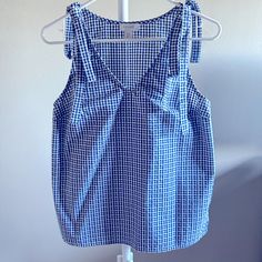 Tags Removed But Sat In My Closet And Never Worn. Adorable Blue /White Gingham Print With Shoulder Bows. Small Side Slits (Shown In Photo) Small Tank Tops, Lace Sleeveless Top, High Neck Tank Top, Blouse Tank Top, Crochet Tank, V Neck Tank Top, Blue Gingham, Gingham Print, Lace Tank Top