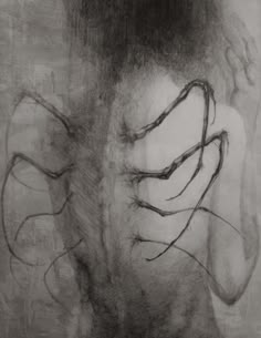 a black and white drawing of a woman's back with her hands behind her head