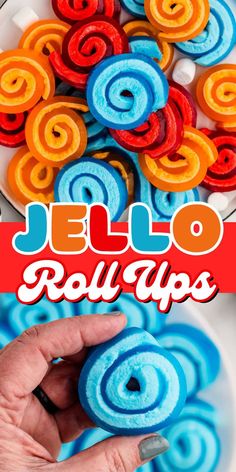 colorful jello rolls are being held up in front of the camera with text overlay that reads jello roll tips