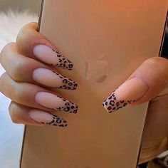 Acrylic Nail Designs Bright, Leopard Tip Nails, Matte Leopard Nails, Fall Leopard Nails, Nails Leopard, Matt Nails, Leopard Nail Art, Nails Design With Rhinestones