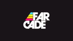 the logo for farcade is shown in black and white, with rainbows on it