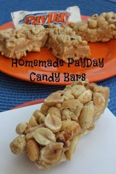 homemade payday candy bars on an orange plate