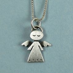 Angel necklace Pmc Jewelry, Art Clay Silver, Angel Pendant Necklace, Silver Metal Clay, Weird Jewelry, Angel Earrings, Angel Necklace, Metal Clay Jewelry, Angel Pendant